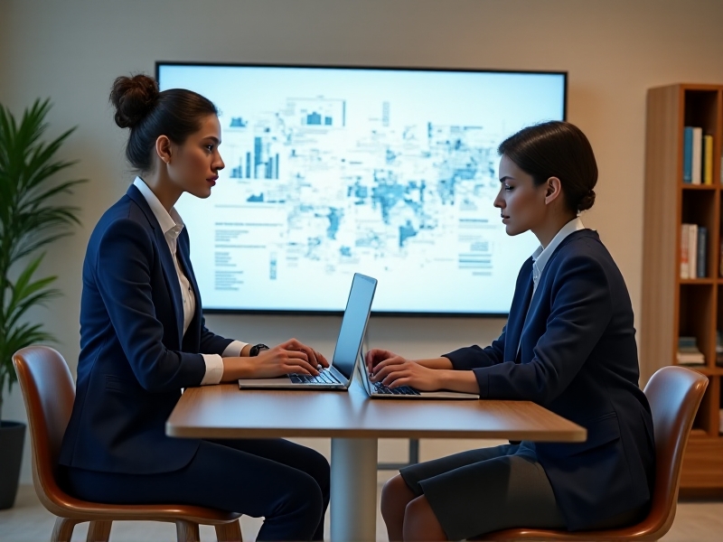 A focused entrepreneur reviewing a detailed business plan on a laptop, with charts and graphs displayed on a whiteboard in the background, emphasizing strategic planning and analysis.